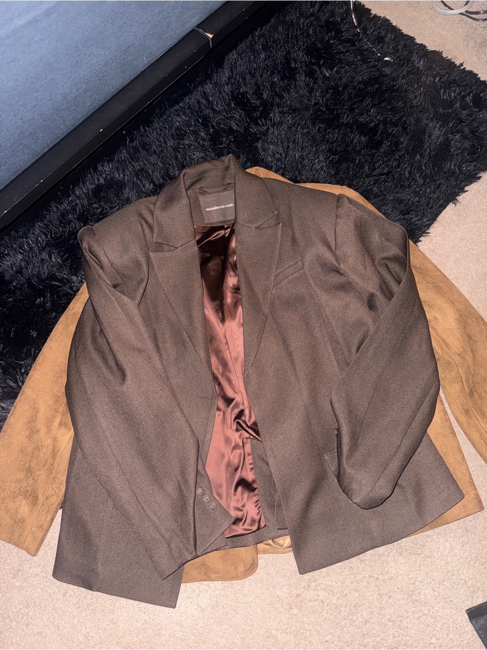 Maniere De Voir Brown Tailored Blazer with Satin Lining